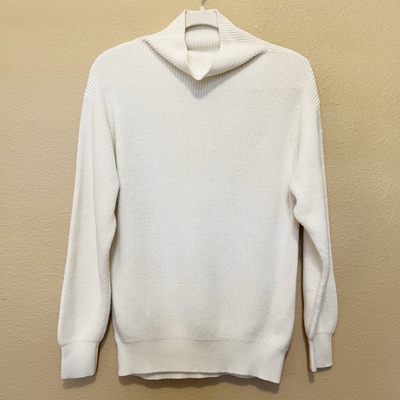 Aritzia Wilfred Ribbed High Neck Sweater Relaxed Fit Cream Size XS - Picture 2 of 9